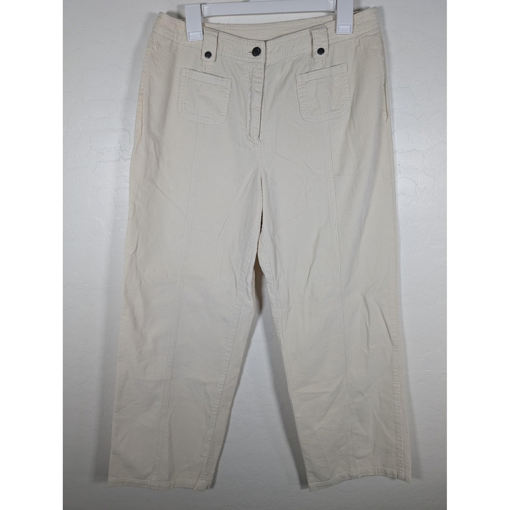 J Jill Pants Womens 12 Beige Corduroy Straight Leg 100% Cotton Casual Pockets